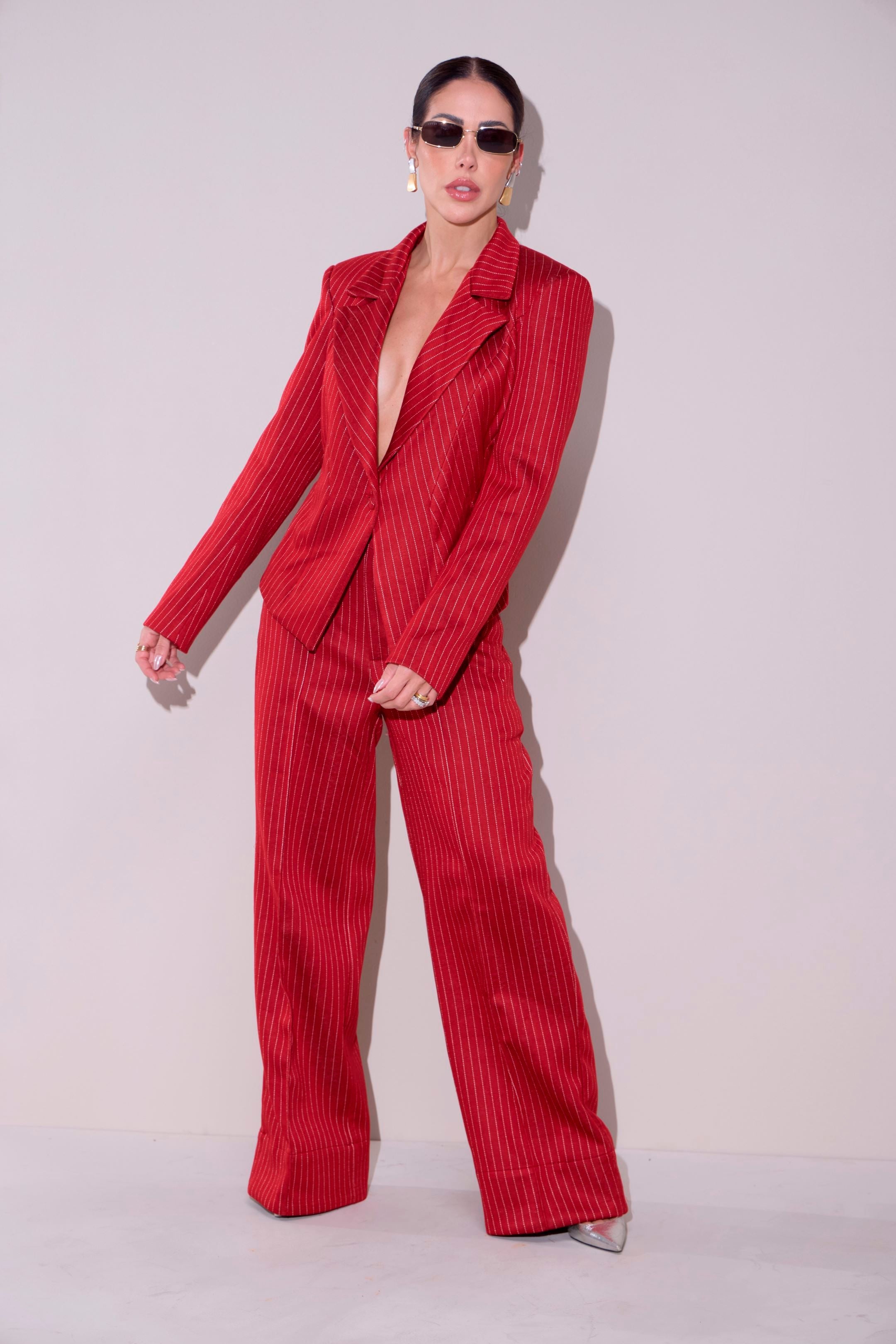 Blazer Antonia Risca de Giz Cereja